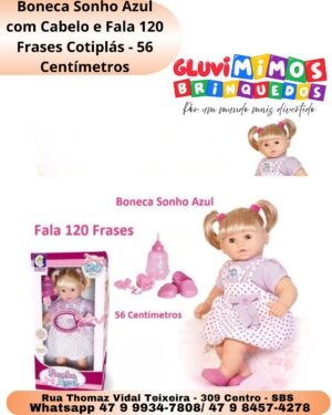 Boneca Sonho Azul com Cabelo e Fala 120 Frases Cotiplás - 56 Centímetros