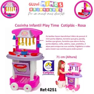 Cozinha Rosa Infantil  Play Time Cotiplás  - Sai Água - 71 cm (Altura)