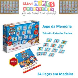 Jogo da Memória Trânsito Patrulha Canina  24 Peças - Madeira