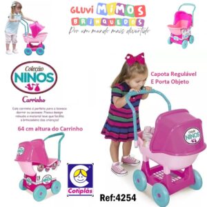 Ninos Carrinho de Boneca- Cotiplas - Capota Regulável E Porta Objeto