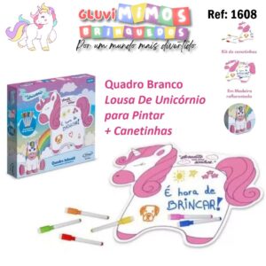 Quadro Branco Infantil Lousa De Unicórnio para Pintar  + Canetinhas