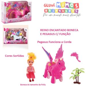 REINO ENCANTADO BONECA E PEGASUS C/ FUNÇÃO - Pônei Funciona a Corda