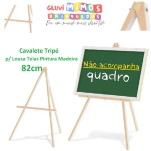 Cavalete Quadros Tripé p/ Lousa Telas Pintura Madeira 82cm - Junges Brinquedos
