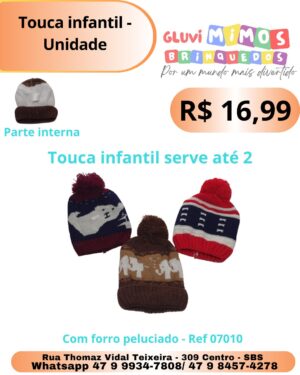 Touca infantil serve até 2 anos de idade  Com forro peluciado - Ref 07010