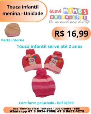 Touca infantil serve até 2 anos de idade  Com forro peluciado - Ref 07010