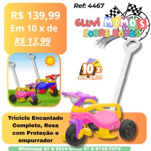 Triciclo Encantado Rosa   Empurrador Proteção , Apoio para os Pés