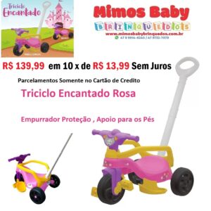 Triciclo Encantado Rosa   Empurrador Proteção , Apoio para os Pés