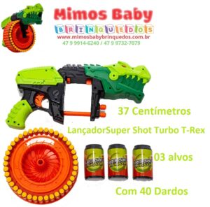 Lançador Infantil Super Shot Turbo T-Rex 40 Dardos -37 Centímetros
