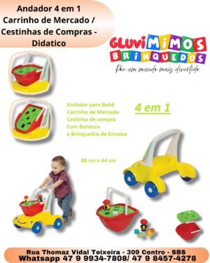 Andador 4 em 1 Carrinho de Mercado / Cestinhas de Compras - Didatico 48 cm x 44 cm