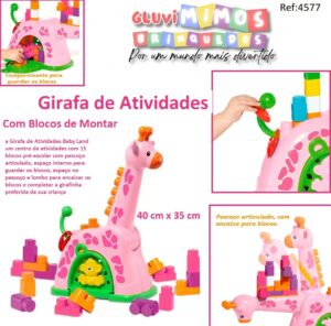 Blocos de Montar - Baby Land - Girafa de Atividades - Rosa - Cardoso Toys 40 cm x 35 cm