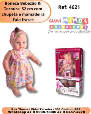 Boneca Bebezão Ki Ternura  52 cm com chupeta e mamadeira - Fala frases