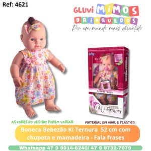 Boneca Bebezão Ki Ternura  52 cm com chupeta e mamadeira - Fala frases
