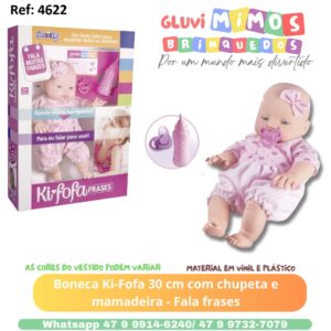 Boneca Ki-Fofa 30 cm com chupeta e mamadeira - Fala frases