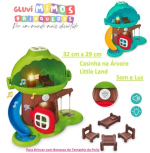 Casa na Árvore Little Land com acessórios, som e luz  32 cm x 29 cm