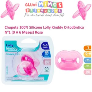 Chupeta 100% Silicone Lolly Kinddy Special Ortodôntica N°1 (0 A 6 Meses) Rosa