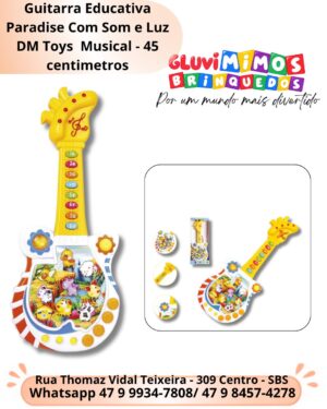 Guitarra Educativa Paradise Com Som e Luz DM Toys  Musical - 45 centimetros