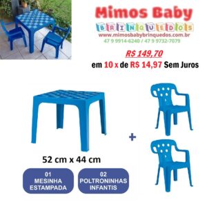 Kit Uma Mesa Azul Estampada Estampado Azul 2 Cadeiras - 52 cm x 44 cm