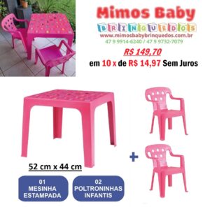 Kit Uma Mesa Rosa Estampada Estampado Rosa 2 Cadeiras - 52 cm x 44 cm
