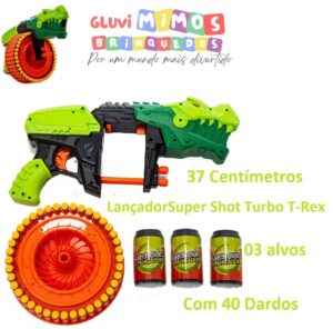 Lançador Infantil Super Shot Turbo T-Rex 40 Dardos -37 Centímetros