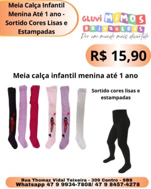 Meia Calça Infantil Menina Até 1 ano - Sortido Cores Lisas e Estampadas