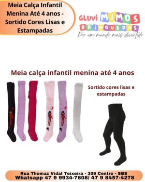 Meia Calça Infantil Menina Até 4 anos - Sortido Cores Lisas e Estampadas