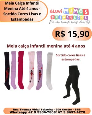 Meia Calça Infantil Menina Até 4 anos - Sortido Cores Lisas e Estampadas