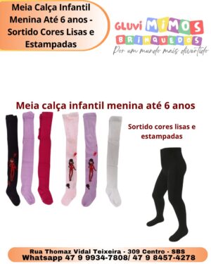 Meia Calça Infantil Menina Até 6 anos - Sortido Cores Lisas e Estampadas