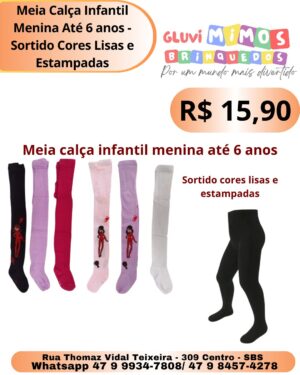 Meia Calça Infantil Menina Até 6 anos - Sortido Cores Lisas e Estampadas