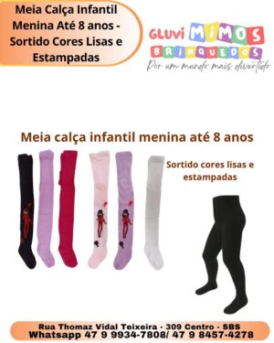 Meia Calça Infantil Menina Até 8 anos - Sortido Cores Lisas e Estampadas