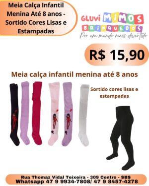 Meia Calça Infantil Menina Até 8 anos - Sortido Cores Lisas e Estampadas