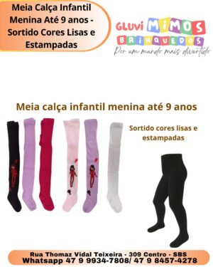 Meia Calça Infantil Menina Até 9 anos - Sortido Cores Lisas e Estampadas