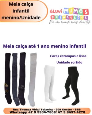 Meia Calça Até 1 Ano Menino Infantil - Cores Estampas e Lisas - Unidade Sortido