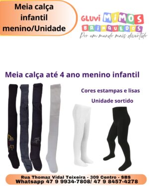 Meia Calça Até 4 Anos  Menino Infantil - Cores Estampas e Lisas - Unidade Sortido