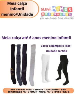 Meia Calça Até 6 Anos  Menino Infantil - Cores Estampas e Lisas - Unidade Sortido