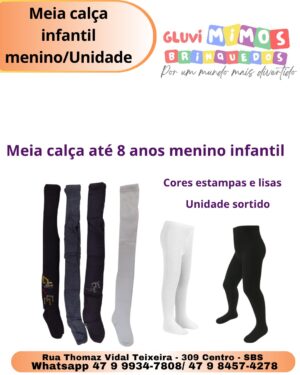Meia Calça Até 8 Anos  Menino Infantil - Cores Estampas e Lisas - Unidade Sortido