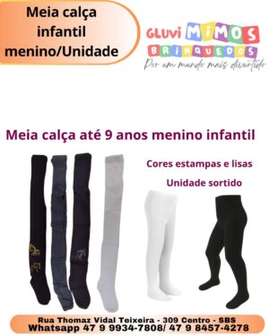 Meia Calça Até 9 Anos  Menino Infantil - Cores Estampas e Lisas - Unidade Sortido