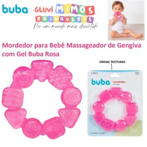 Mordedor para Bebê Massageador de Gengiva com Gel Buba Rosa