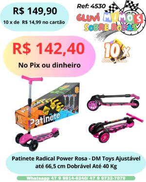 Patinete Radical Power Rosa - Dm Toys