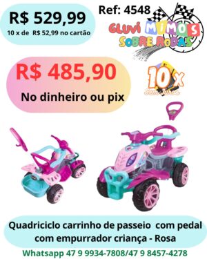 Quadriciclo Carrinho De Passeio/Pedal Com Empurrador Criança - Lady Star- Maral