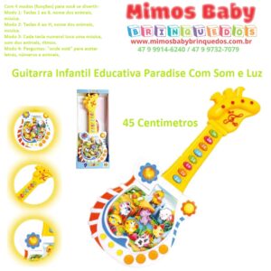 Guitarra Educativa Paradise Com Som e Luz DM Toys  Musical - 45 centimetros
