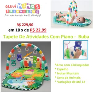 Tapete De Atividades  com Mobile e Piano Divertido Buba Baby - Com Musica e Espelho