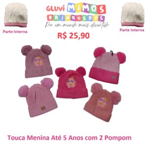 Touca Menina Até 5 Anos com 2 Pompom
