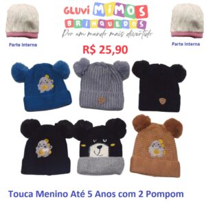 Touca Menino Até 5 Anos com 2 Pompom