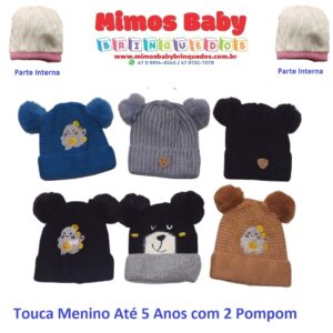 Touca Menino Até 5 Anos com 2 Pompom