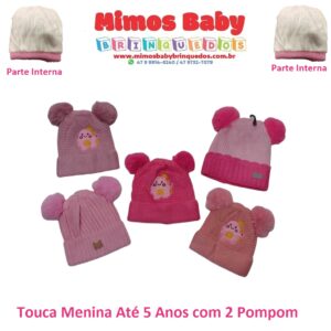 Touca Menina Até 5 Anos com 2 Pompom