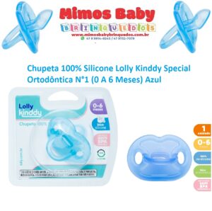 Chupeta 100% Silicone Lolly Kinddy Special Ortodôntica N°1 (0 A 6 Meses) Azul