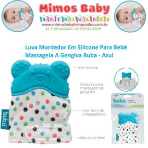 Luva Mordedor Em Silicone Para Bebê Massageia A Gengiva Buba - Azul