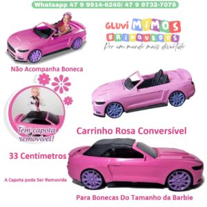 Carrinho Rosa Conversível Flash Girl para Boneca Barbie - Lua De Cristal - 33 Centímetros