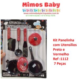 Kit Panelinha com Utensílios - Preto e  Vermelho -  Ref :1117 - 7 Peças