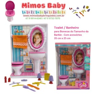 Toalet / Banheiro para Bonecas do Tamanho da Barbie - Com acessórios 35 cm x 25 cm